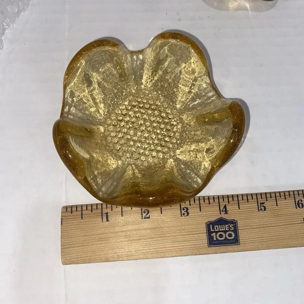 Set 3 Vtg Mid Century Golden Amber 5 Petal Lotus Bowls Nesting Textured MCM